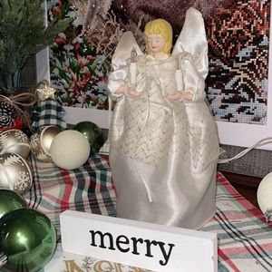 Vintage angel tree topper, Christmas decor, angel, lighted